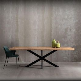 Mesa Comedor Natural-Negro Madera-Hierro 240 X 100 X 79 cm