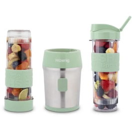 Hkoenig SMOO18 Mini Batidora - 300 W - 570 mL - Verde Pastel - 2 Botellas Incluidas