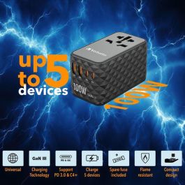 Verbatim Adaptador Universal de Viaje con 2 Puertos USB-C y 2 Puertos USB-A, Tecnología GaN III, Compatible con más de 180 Países