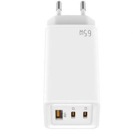 Leotec LECSPH65W3W Cargador de Pared GaN 65W con 2 USB-C y 1 USB-A para Carga Rápida Universal de hasta 3 Dispositivos