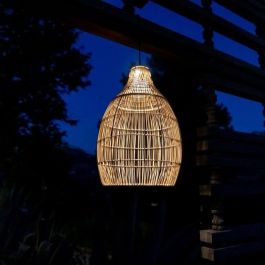 Lumisky LUM3760093545754 Lámpara Colgante Solar HOLIDAY H42 cm, Cestería Tejida Bohemia Natural, LED Blanco Cálido