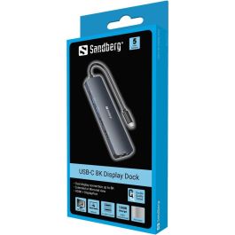 Sandberg USB-C Display Dock 8K para Conectar 2 Monitores Adicionales con Power Delivery (PD), Ethernet RJ45 y 2 puertos USB-A