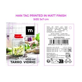 La Mediterranea Tarro de Vidrio con Tapa y Asa 4000 ml – 17.3x17.3x27 cm (4 Unidades)