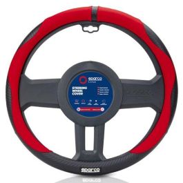 Sparco SPCS128RS Funda Volante Universal Rojo PVC y Caucho Elástico Duradero para Volantes de 37-38 cm. Agarre Cómodo, Antidesvanecimiento