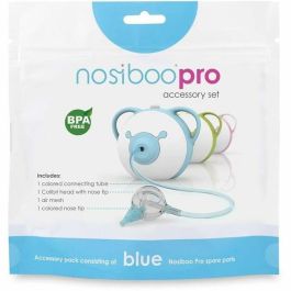 Nosiboo Pro Juego de Accesorios para Aspirador Nasal - Set de Cabeza Colibrí, Boquillas, Tubo y Malla de Aire - Azul
