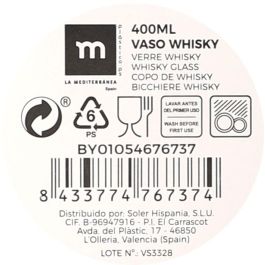 La Mediterranea Vaso Whisky 400 Ml 8.5 x 9.5 x 8.5 cm (24 Unidades)