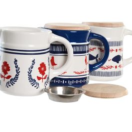 DKD Home Decor Grasera Mediterraneo Azul Rojo 11 x 13 x 16 cm Gres Inox Mdf 680ml