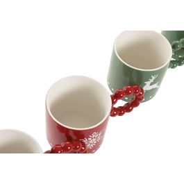 DKD Home Decor Mug Navidad Tradicional Porcelana 275ml Rojo Verde Apto Microondas Lavavajillas 8x8x13.5 cm (12 Unidades)