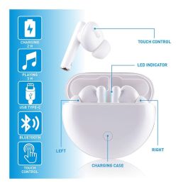 Grundig Auriculares Earbuds Bluetooth con Estuche y Micrófono para Llamadas, Color Blanco, Incluye Cable USB C