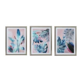 DKD Home Decor Set de Cuadros para Pared Estilo Tropical de MDF y Cristal, en Rosa, Turquesa y Negro, 80x60x4 cm (Pack de 3 Unidades)