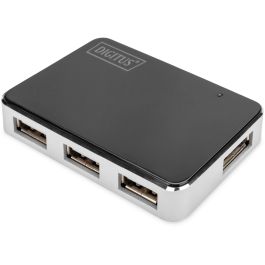 Digitus Hub USB 2.0 de 4 puertos, 480 Mbit/s, con fuente de alimentación, Plug & Play, negro/plata