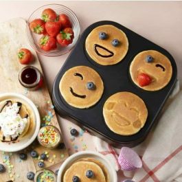 Domo DOM5411397155474 Crépiere Eléctrica para 4 Crepes, Patrones de Emoji, Revestimiento Antiadherente, 600W