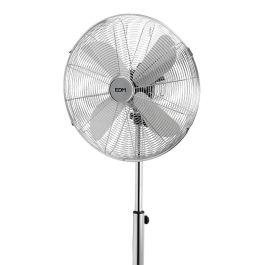 Edm Ventilador de Pie Base Circular Cromado 60W, Aspas Ø40cm, Altura Regulable 90-116cm, 3 Velocidades, Oscilante, 4 Palas, 60.87 dB