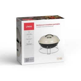 Livoo DOC301 Barbacoa de Carbón Portátil Ø34 cm, Parrilla Cromada, Acero Esmaltado, Champán y Negro