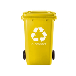 Q-connect Papelera Contenedor Plástico Amarillo para Plásticos y Envases Metálicos 100L con Tapa y Ruedas 750x470x370 mm
