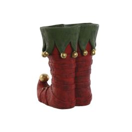 DKD Home Decor Macetero Navideño Tradicional de Magnesia Rojo, Verde y Dorado con Diseño de Botas de Elfo - 29 x 38 x 31.5 cm