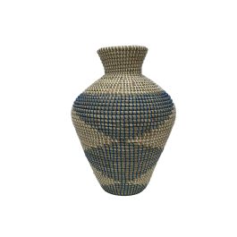 DKD Home Decor Jarrón Mediterráneo Azul Natural Seagrass 35 x 35 x 50 cm Hecho a Mano Precio: 46.49999992. SKU: B1B8574NM5