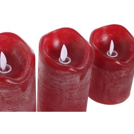 DKD Home Decor Vela LED Navidad Tradicional, Set de 3 Velas de Cera Rojas con Mando a Distancia, Iluminación Decorativa para el Hogar, 8x17x26.5cm