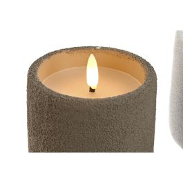 DKD Home Decor Vela LED Urban de Cera y Cemento, Colores Blanco y Marrón, Alto 11.5 cm, Diámetro 9 cm - Pack 2 Unidades
