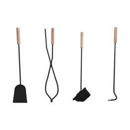 DKD Home Decor Leñera Vintage de Acero y Madera, Colores Negro y Natural, Set de 4 Piezas Desmontables, Medidas: 2.5 x 57 x 11 cm