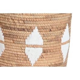 DKD Home Decor Cestas Decorativas Boho para Almacenamiento, Set de 3 Piezas de Seagrass y Cuerda, Natural y Blanco, 46x46x48 cm