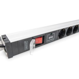 Digitus Regleta de enchufes PDU 1U con 12 salidas Schuko Tipo F 16A, protección sobretensión y conmutador, color negro