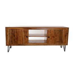DKD Home Decor Mueble TV Ondulado Acacia Colonial Alpino Marrón Claro Negro 145 x 40 x 60 cm