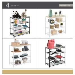 Confortime Estanteria 4 Niveles Metal-Madera Negra 32 x 65 x 8 cm