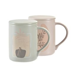 Mug Infusiones Scandi DKD Home Decor Verde Menta Beige 8 x 11 x 12 cm (12 Unidades)