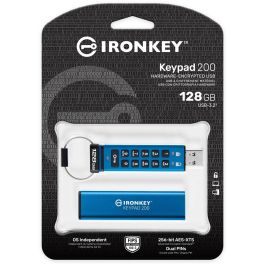 Kingston IronKey Keypad 200 128GB USB 3.2 Gen 1, 145 MB/s, Unidad Flash Cifrada con Teclado Integrado, Azul