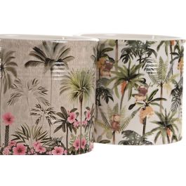 DKD Home Decor Macetero Tropical Verde Multicolor Cerámica 13.6 x 11.8 x 13.6 cm Set de 3