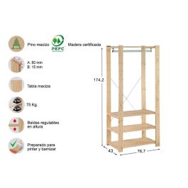 Astigarraga Kit vestidor Evolution 76,5 x 38,5 x 174,5 cm en madera de pino macizo Precio: 83.49999944. SKU: B1J7KJRWAW