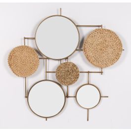 DKD Home Decor Decoración de Pared Urban Marrón Cobrizo de Metal, Espejo y Fibra 74x72x3.5 cm