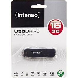 Intenso 3502470 - Memoria USB 2.0 Rainbow 16 GB, Lápiz USB Negro Transparente, Velocidad Lectura 28 MB/s