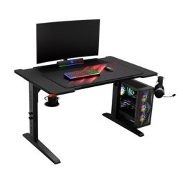 GENESIS Escritorio Gaming Holm Modular 120cm x 75cm Ajustable en Altura con LED RGB, Gestión de Cables y Soporte Vaso/Auriculares Negro