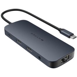 HYPER HD4006GL Hub USB-C 10Gbps con HDMI 4K 60Hz, Gigabit Ethernet, Lector SD/MicroSD, USB-A, Jack 3.5mm Azul/Gris