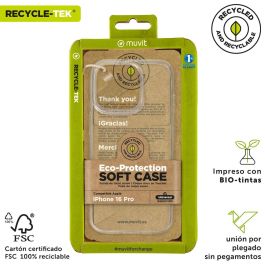Muvit Funda Recycletek para Apple iPhone 16 - Fabricada 100% con Materiales Reciclados, Sostenible y Ecológica
