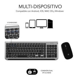 SUBBLIM Teclado con Ratón Bluetooth + 2.4G Combo Dual Prestige Extendido Gris/Negro