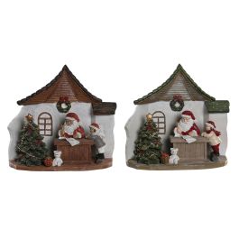 DKD Home Decor Figura Navidad Tradicional Santa LED de Resina, Multicolor, 9.5x18x19 cm, pack de 2 Unidades incluye 2 pilas LR44
