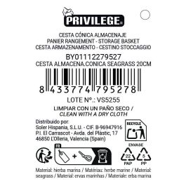 Inde Cesta Almacenaje Cónica Seagrass 20 cm (24 Unidades)
