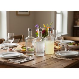 La Mediterranea Botella de Vidrio Transparente 1L, 3 Surtidos, 10x10x27.2 cm