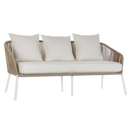DKD Home Decor Sofá Terraza y Jardín Set de 4 Blanco Beige Aluminio Poliéster Cuerda 151.5 x 72 x 70 cm
