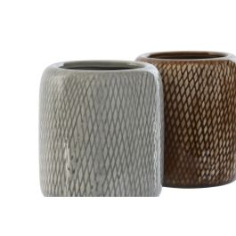 Vaso DKD Home Decor Gris Marron 8.5 x 10 x 8.5 cm (2 Unidades)