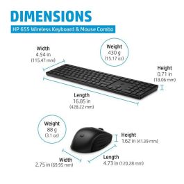 HP 655 Teclado y Ratón Inalámbrico – 20+ Teclas Personalizables, Ratón con Seguimiento Preciso, Materiales Reciclados, Fácil Limpieza