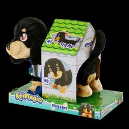 Bizak 64559091 Waggles, Mi Perrito Salchicha interactivo que camina, ladra, mueve la cola. Peluche suave, incluye correa