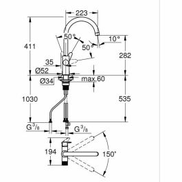 GROHE 30592000 Grifo de Cocina con Sistema de Filtración de Agua Blue Pure StartCurve Cromo, Caño Alto en C, Rotación 150°
