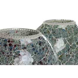 DKD Home Decor Lámpara de Sobremesa Indio Craquelado Cristal Verde Menta Azul Celeste E14 25W (2 Unidades) 20x33x32 cm