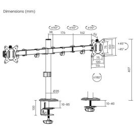 eSTUFF Soporte de Escritorio para Monitor Doble con Ajuste Ergonómico y Gestión de Cables para un Espacio de Trabajo Organizado