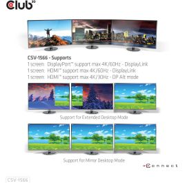 Club3D CSV-1566 4K USB-C Charging Dock con 6xUSB3, DisplayPort, 2xHDMI, LAN, Lector de Tarjetas SD/MicroSD y Carga de 120W