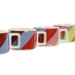 DKD Home Decor Bold 2023 Tazas de Cafe Set de 4 Dolomita Blanco Multicolor 260 ml Aptas Microondas y Lavavajillas 14 x 27 x 11 cm